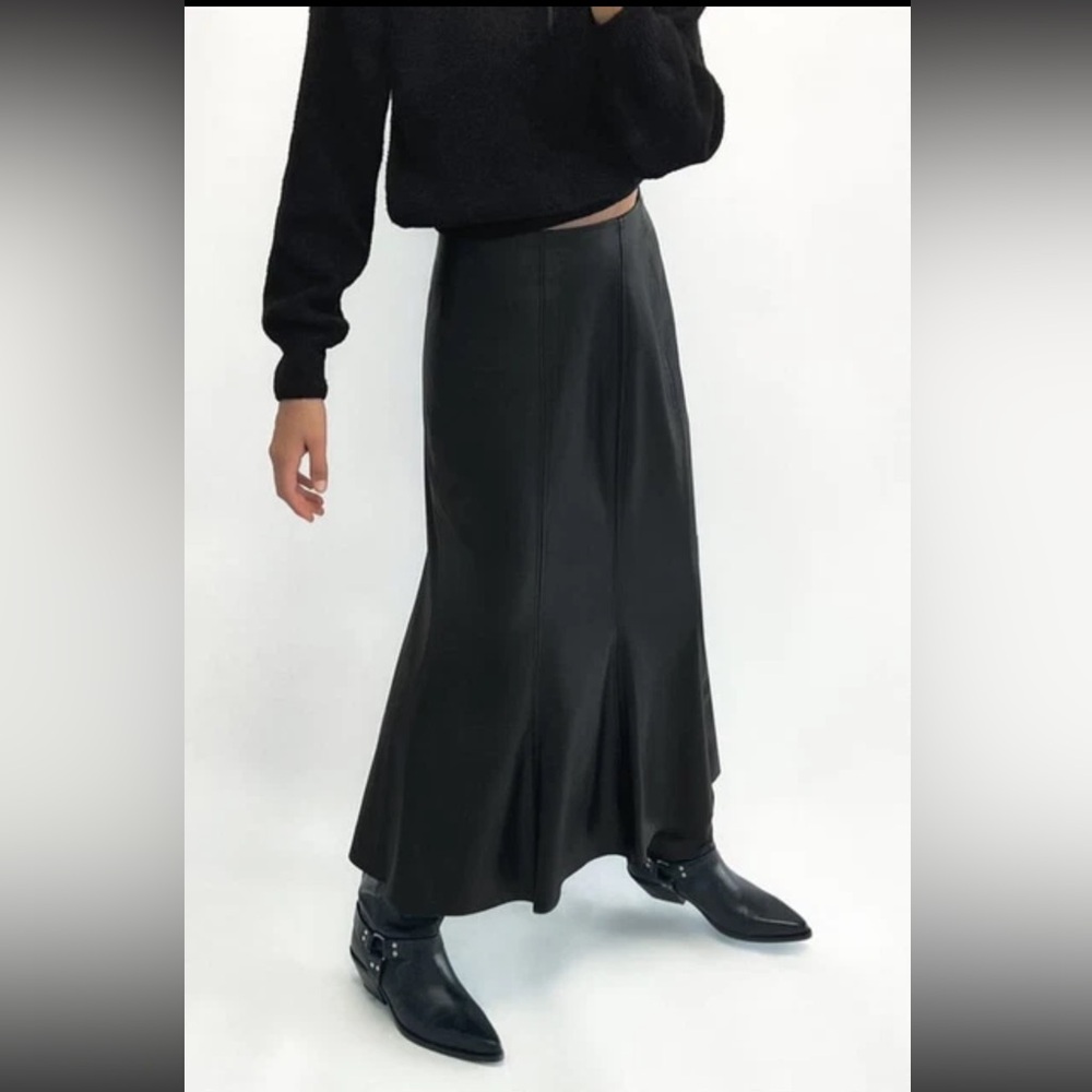 Zara Faux Leather Black Maxi Skirt
